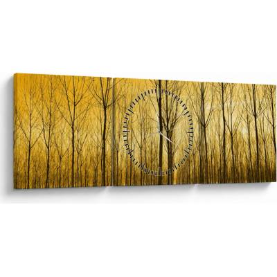 Obraz lesa pri západe slnka (s hodinami), trojdielne 90x30 cm s hodinami