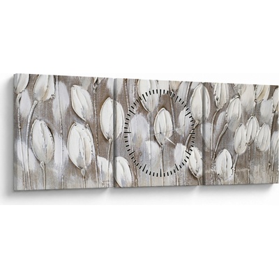 Obraz - Štruktúrované tulipány (s hodinami), trojdielne 90x30 cm s hodinami
