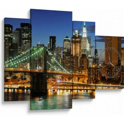 Obraz - Most s New Yorkem (s hodinami), Čtyřdílný 110x75 cm s hodinami