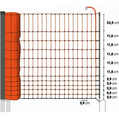 fencee Vodivá síť elektrického ohradníku pro drůbež a kuřata, výška 112 cm, délka 50 m, dvojitý hrot