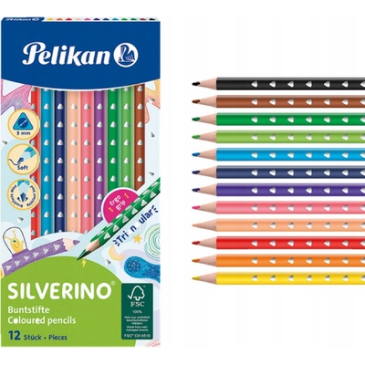 Pelikan Silverino trojhranné tenké farbičky sada 12 ks 00700634