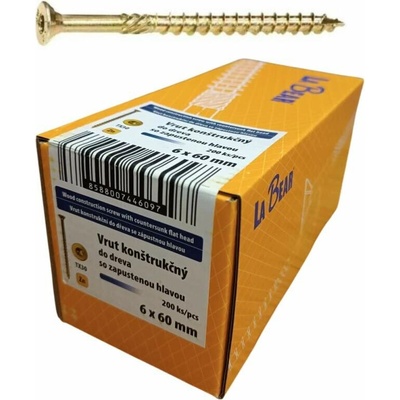 Konštrukčná skrutka TORX 6x60 mm – žltý zinok, 200 ks