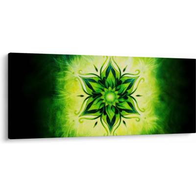 Obraz - Kvetinová mandala v zelenom pozadí, jednodielne 120x50 cm