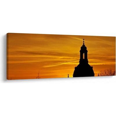 Obraz kostelu v západu slunce, jednodílný 100x40 cm