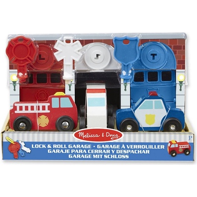 Melissa & Doug Dřevěná záchranářská garáž se zámky