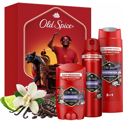 Old Spice Nightpanther Old Spice Nightpanther sprchový gel pro muže 250 ml + Old Spice Nightpanther deodorant a tělový sprej pro muže 150 ml + Old Spice Nightpanther tuhý deodorant pro muže 50 ml – Hledejceny.cz