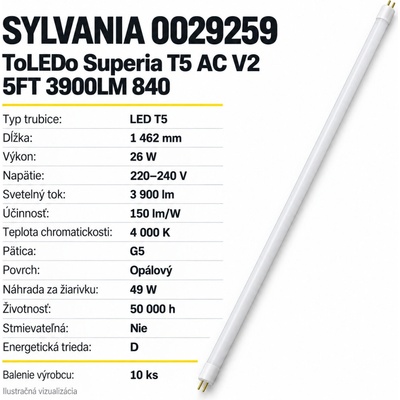 Sylvania 0029259 LED zářivka T5 G5 26W 3900lm 4000K