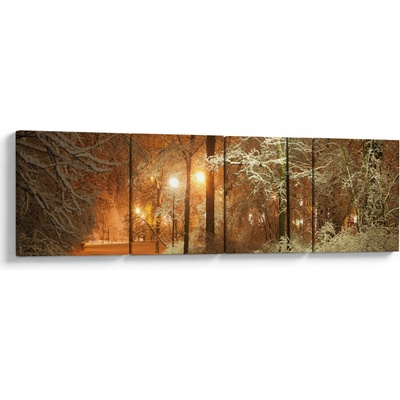 Obraz - Zasněžený park, Čtyřdílný 160x40 cm