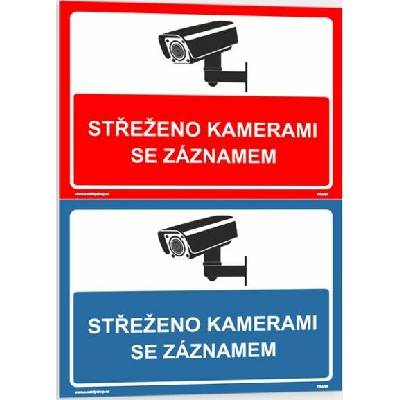 Traiva s.r.o Střeženo kamerami se záznamem Verze: Samolepka 105 x 74 mm tl. 0.1 mm - červená - Kód: 16048
