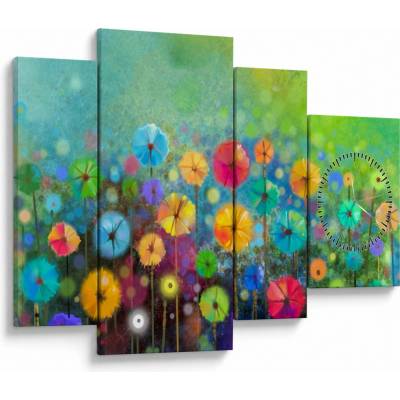 Obraz - Abstraktní květiny (s hodinami), Čtyřdílný 110x75 cm s hodinami