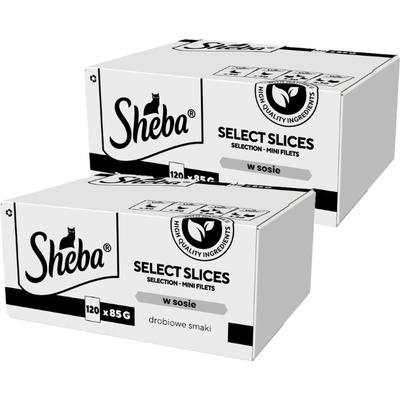 SHEBA Selection Select Slices Poultry Flavors 240 x kompletné mokré krmivo pre dospelé mačky v omáčke 85 g