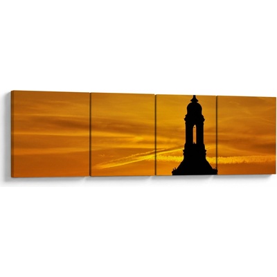 Obraz kostelu v západu slunce, Čtyřdílný 160x40 cm