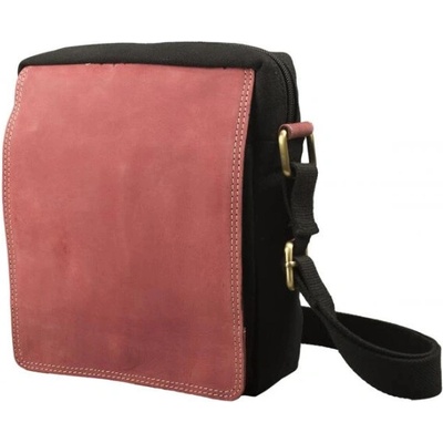 Crossbody taška s klopou plátno s buvolí kůží černá/červená