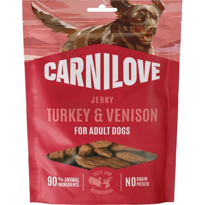 CARNILOVE Pamlsek pro dospělé psy krůta a zvěřina jerky 100 g