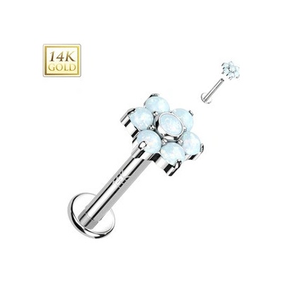 Šperky4U zlatý piercing do brady labreta opál ZL01247-OP17-1206-WG