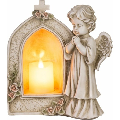 MagicHome Vianoce Dekorace MagicHome, Anděl modlící se při svíčce, LED, polyresin, na hrob, 19,5x11,5x26 cm – Hledejceny.cz