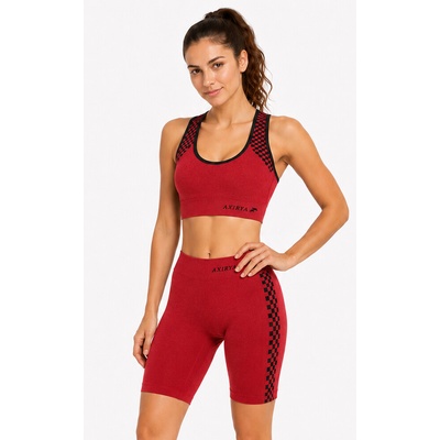 AXIRYA Bezešvé sportovní krátké legíny shorts červená+černá