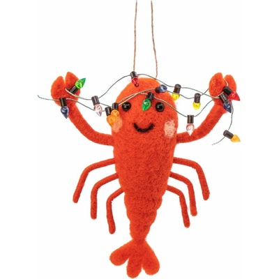 Sass & Belle Textilná ručne vyrábaná vianočná ozdoba 14 cm Lobster with Fairy Lights –