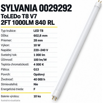 Sylvania 0029292 LED žiarivka T8 600mm 2FT G13 10W 1000lm 4000K
