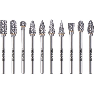 EXTOL INDUSTRIAL frézy karbidové, sada 10ks, ?6x13mm, ?stopky 3mm, sek stredná (double-cut)
