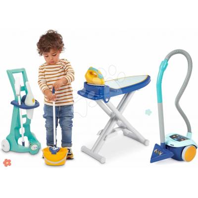 Écoiffier Úklidový vozík a vysavač Cleaning Trolley & Vacuum Cleaner se žehlicím prknem a 11 doplňky