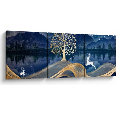 Obraz jeleňov pri splne, trojdielne 120x40 cm