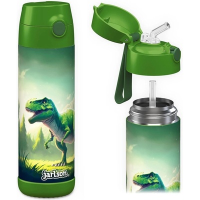 Jarlson Charli Dětská nerezová termoláhev s brčkem Dinosaurus 500 ml