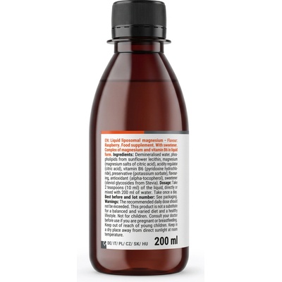 GymBeam Tekutý lipozomálny horčík 200 ml Malina