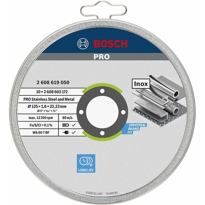 BOSCH Řezací kotouč PRO Stainless Steel and Metal, 125 × 1,6 × 22,23 mm 2608619050