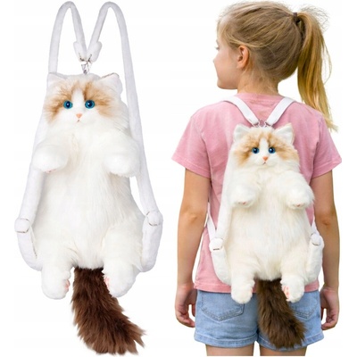 LEAN Toys Plyšová Mačka Ruksak Plyšová Hračka Popruhy s Nastavením Silikónové Labky Biela 50cm