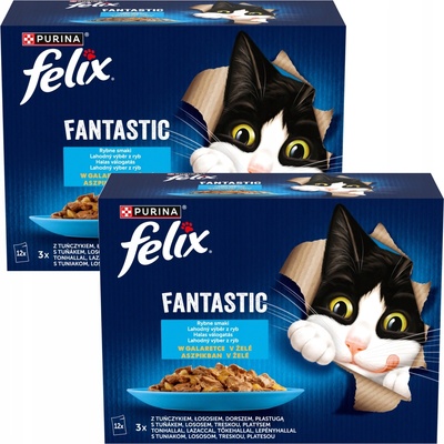 PURINA Felix Fantastic krmivo mokra dla kočky rybí mix chutí 24 x 85 g