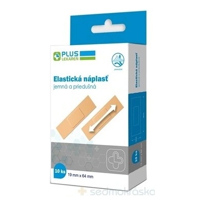 PLUS LEKÁREŇ Náplasť elastická jemná priedušná 19 x 64 mm 10 ks