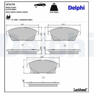 DELPHI Sada brzdových platničiek kotúčovej brzdy LP2170