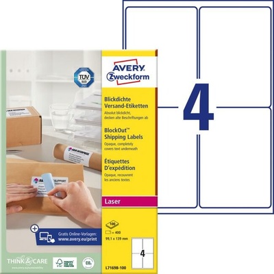 Avery Etikety laser na zásielky 99,1x139mm/A4,biele (bal=100hár)