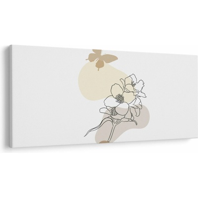 Obraz - Béžové kvety s motýľom N⁰3, jednodielne 250x125 cm