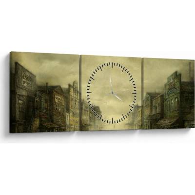 Obraz westernového mestečka (s hodinami), trojdielne 90x30 cm s hodinami