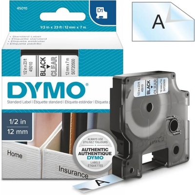 Páska Dymo D1, 12mm (45010) průhledná, černý tisk, 7m
