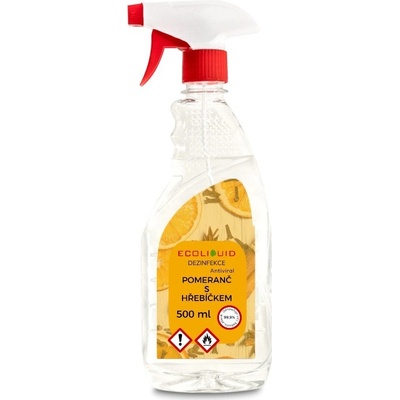Ecoliquid Antiviral dezinfekce na ruce sprej pomeranč + hřebíček 500 ml