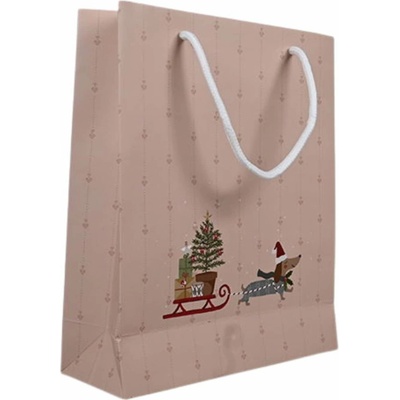 Det Gamle Apotek Papírová taška Christmas Holidays Sausage dog – small, béžová barva, papír