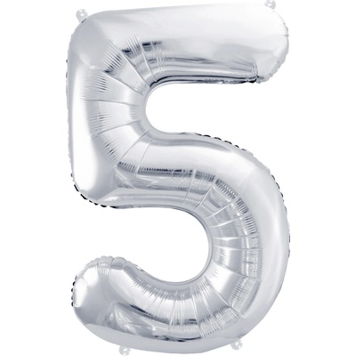 PartyDeco Fóliový balónek číslo 5 stříbrný 86 cm