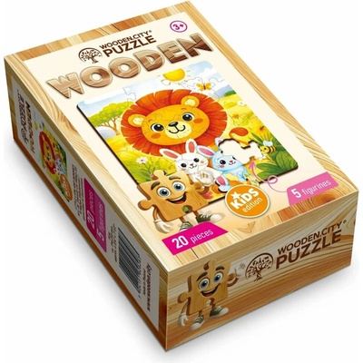 WOODEN CITY Dřevěné Malý lvíček s králíčky 20 dílků
