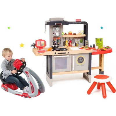 Smoby Set reštaurácia s elektronickou kuchynkou Chef Corner Restaurant a trenažér V8 Driver so zvukom a svetlom