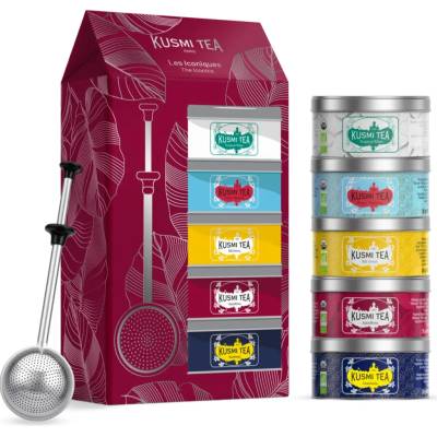 Kusmi Tea Čajová darčeková sada Iconics Teas 5 x 20 g plechovka infuzér