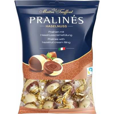 Maitre Truffout Pralinky z mléčné a bílé čokolády s lískooříškovou náplní 125 g