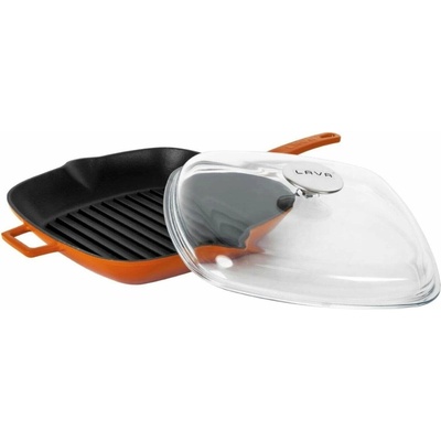 LAVA Metal Grilovací litinová pánev s víkem, oranžová, 28 x 28 cm LVPGT2828K3OR