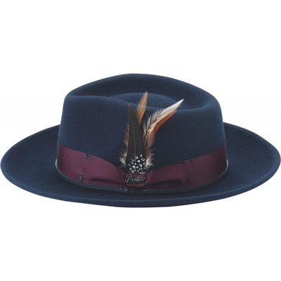 Pánský vlněný klobouk Rule The Street elegantní s peřím tmavě modrý