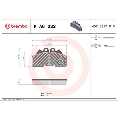 Sada brzdových platničiek, vždy 4 kusy v sade BREMBO P A6 032 (PA6032)