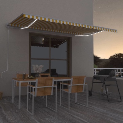 vidaXL Automatická markýza LED a senzor větru 500 x 350 cm žlutá/bílá