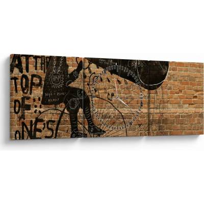 Obraz - Muž na bicykli v Banksyho štýle (s hodinami), trojdielne 90x30 cm s hodinami