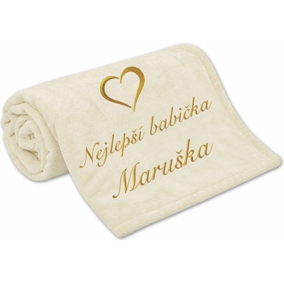 Povlečení Plus Deka Nejlepší babička se srdíčkem a jménem smetanová 150x200